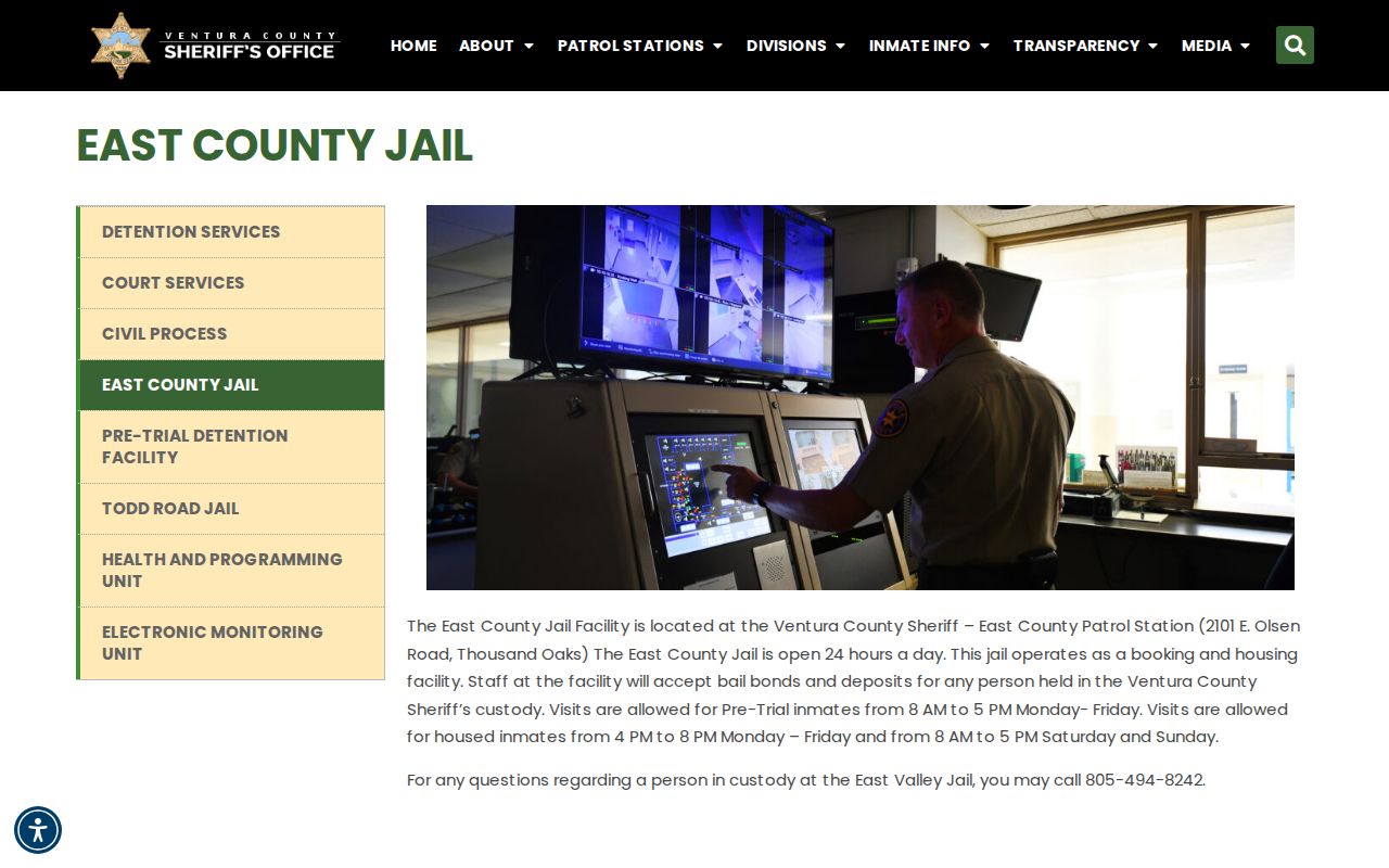 East County Jail Ventura County release and custody contact source