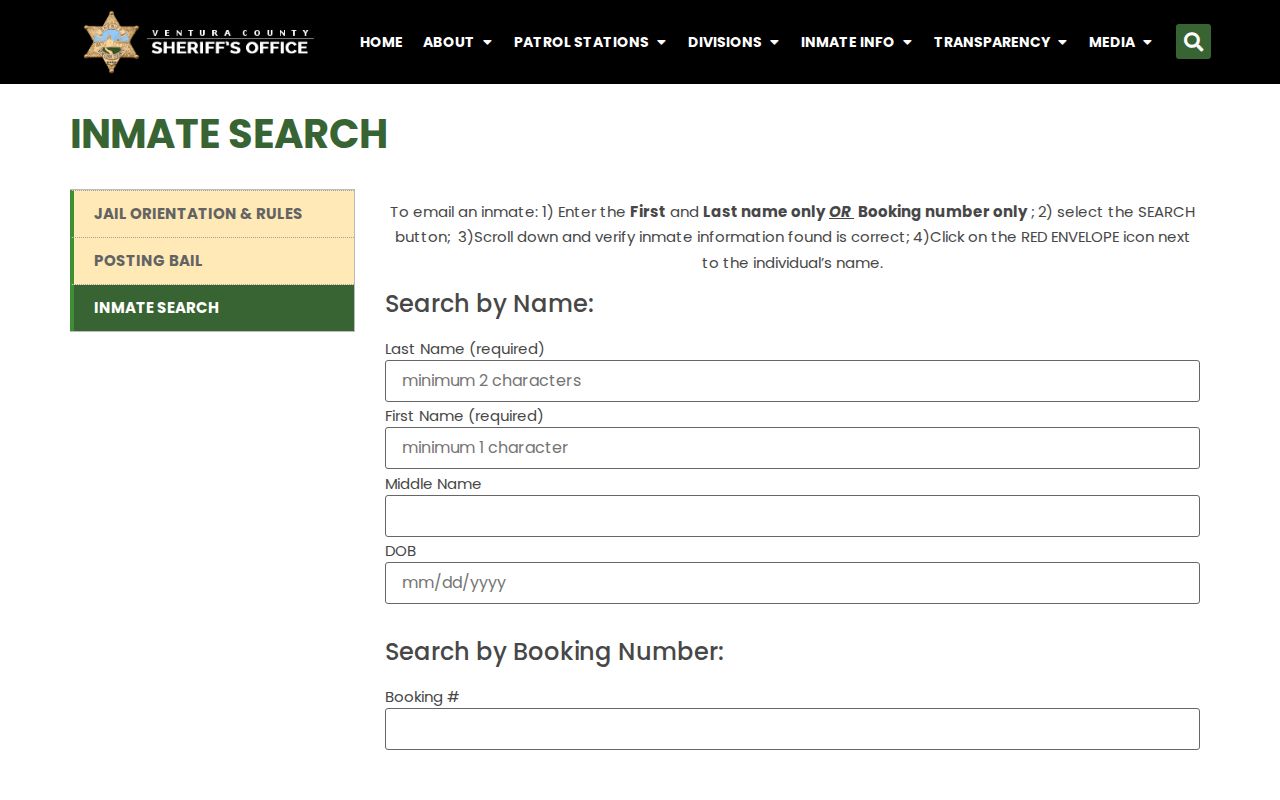 Ventura County released inmates current custody inmate search page