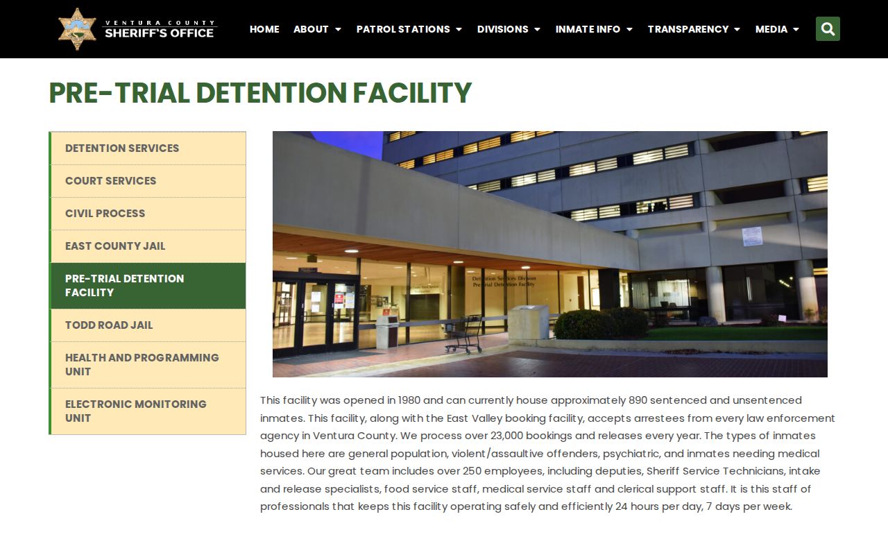 Pre-Trial Detention Facility Ventura County release records source