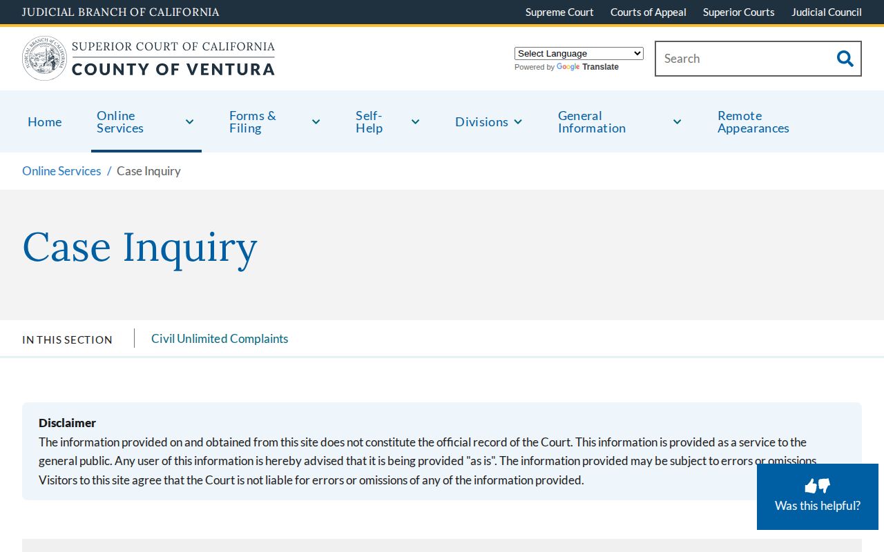 Ventura County 72 hour release court case inquiry source