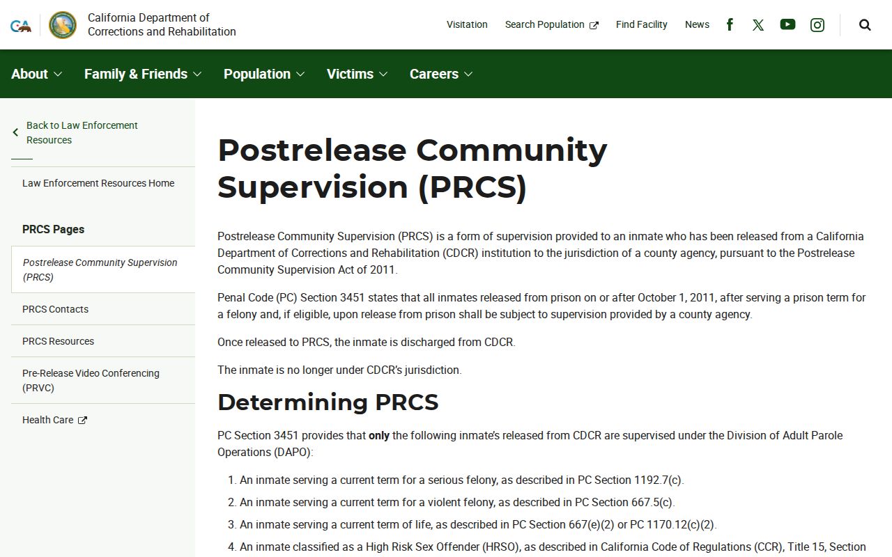CDCR PRCS distinction for Ventura County post-release supervision