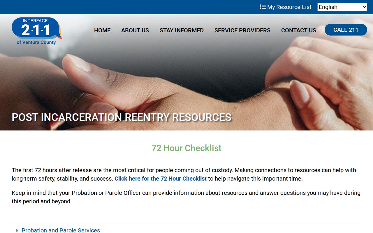 211 Ventura reentry reporting source for Ventura County probation and parole after release