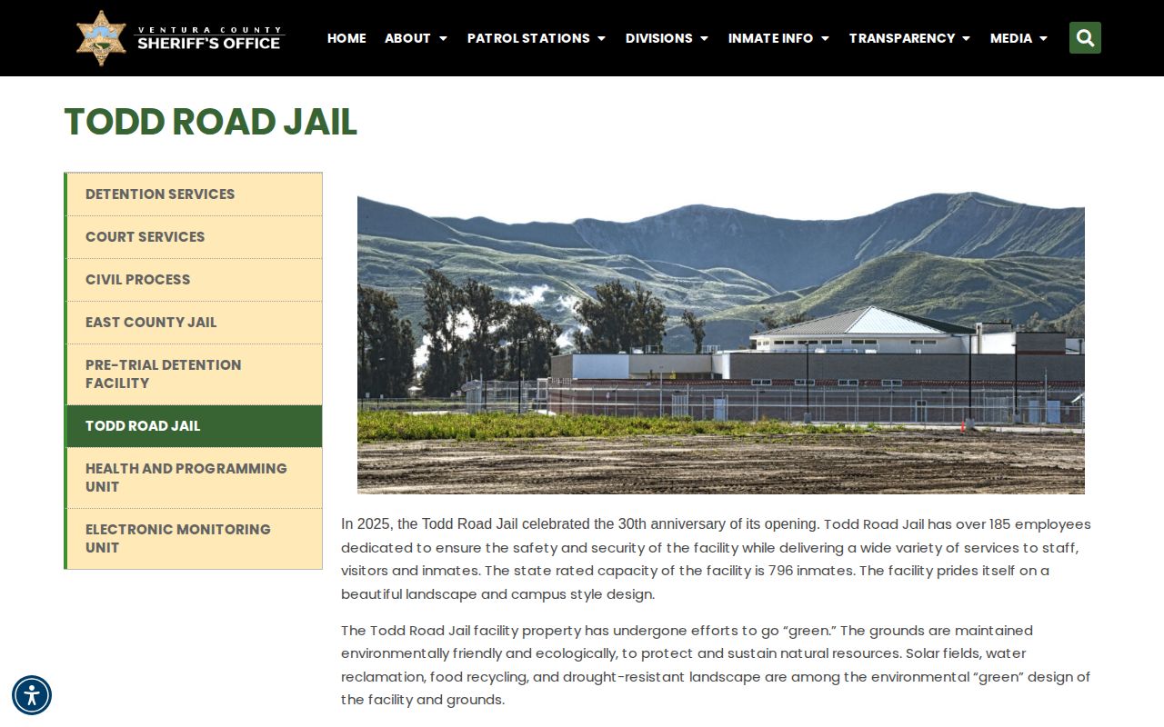 Todd Road Jail Ventura County release records and Inmate Services source